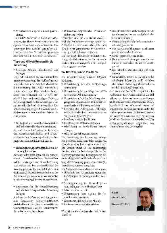 Vorschauseite 3: Chancen, Risiken und EmpfehlungenPositionspapier des VDSI zur Einführung derDGUV Vorschrift 2