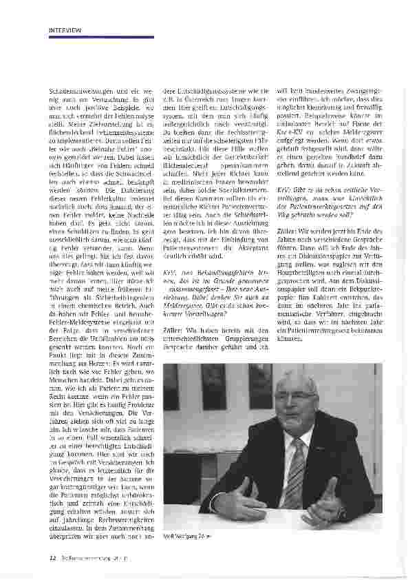 Vorschauseite 4: Patientenrechte: Über Partnerschaften und neue FehlerkulturInterview mit MdB Wolfgang Zöller, Patientenbeauftragter der Bundesregierung