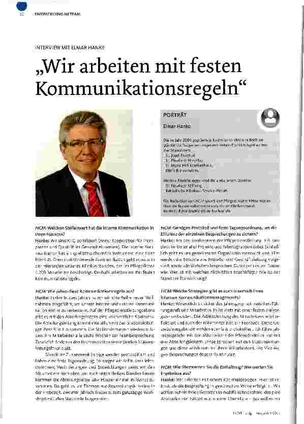 Vorschauseite 1: INTERVIEW MIT ELMAR HANKE„Wir arbeiten mit festen Kommunikationsregeln