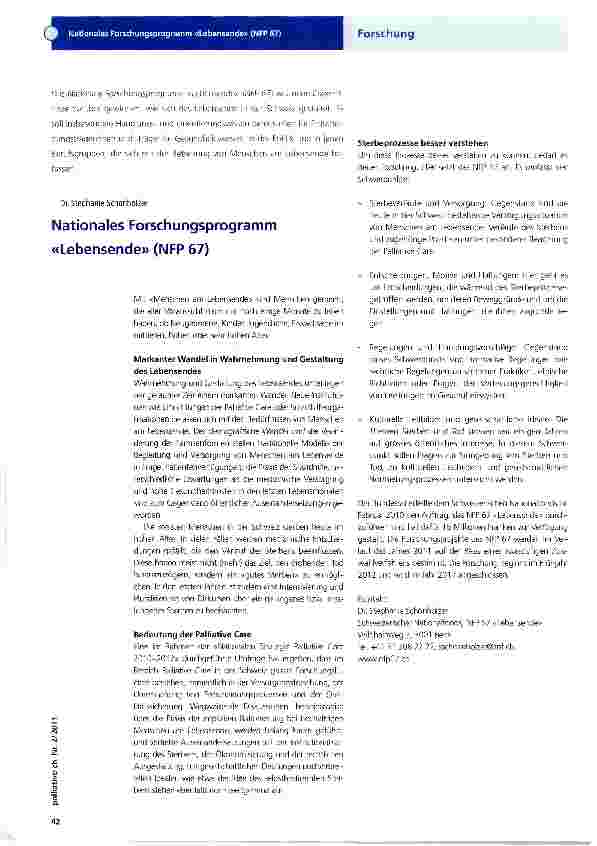Vorschauseite 1: Nationales Forschungsprogramm «Lebensende» (NFP 67)
