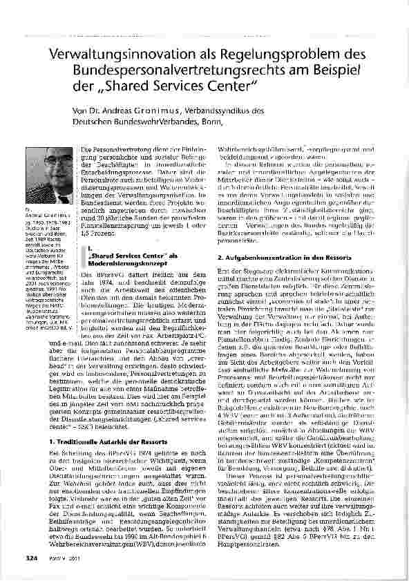 Vorschauseite 1: Verwaltungsinnovation als Regelungsproblem des Bundespersonalvertretungsrechts am Beispiel der „Shared Services Center