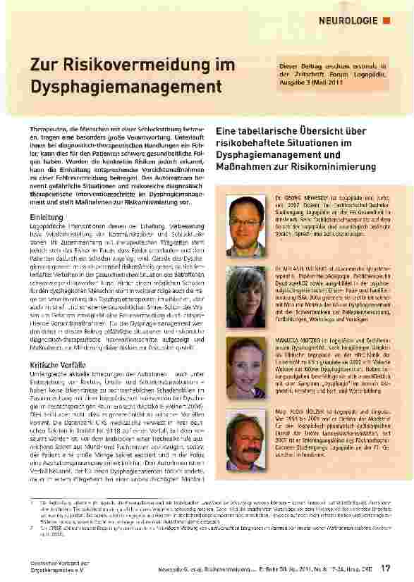 Vorschauseite 1: Zur Risikovermeidung im Dysphagiemanagement