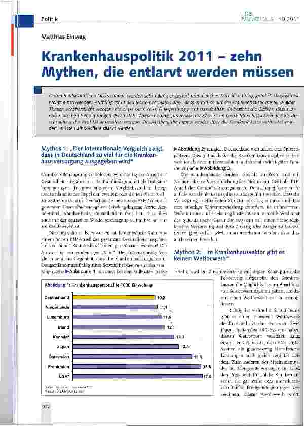 Vorschauseite 1: Krankenhauspolitik 2011 - zehn Mythen, die entlarvt werden müssen