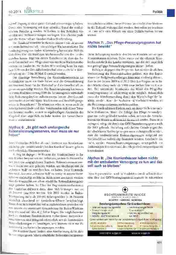 Vorschauseite 4: Krankenhauspolitik 2011 - zehn Mythen, die entlarvt werden müssen