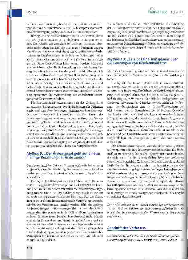 Vorschauseite 5: Krankenhauspolitik 2011 - zehn Mythen, die entlarvt werden müssen