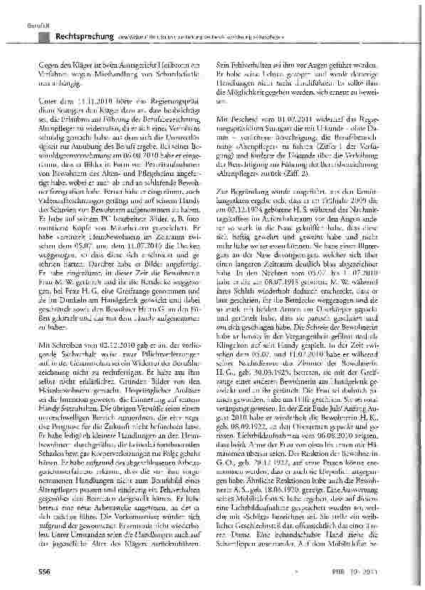 Vorschauseite 2: Zum Widerruf der Erlaubnis zur Führung der Berufsbezeichnung »Altenpfleger«AltPflC § 2 Abs. 1 Nr. 2 und Abs. 2 Satz 2