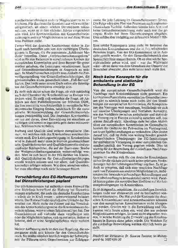 Vorschauseite 3: Mögliche Auswirkungen des offenen EG-Binnenmarktes auf die Nachfrage nach Leistungen deutscher Krankenhäuser