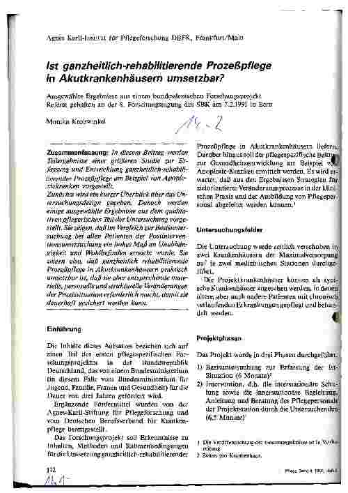 Vorschauseite 1: Ist ganzheitlich-rehabilitierende Prozeßpflege in Akutkrankenhäusern umsetzbar