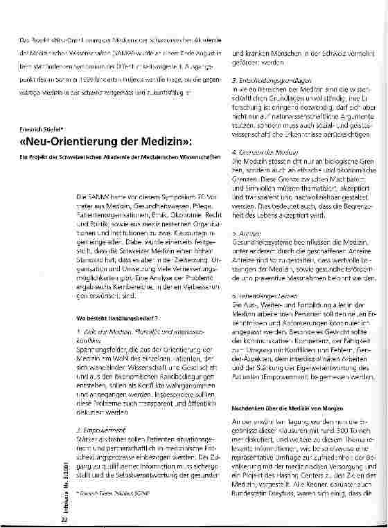 Vorschauseite 1: Neu-Orientierung der Medizin Ein Projekt der Schweizerischen Akademie der Medizinischen Wissenschaften