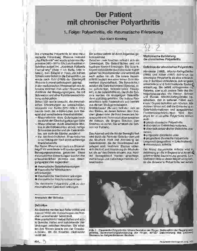 Vorschauseite 1: Der Patient mit chronischer Polyarthritis 1. Folge: Polyarthritis, die rheumatische Erkrankung