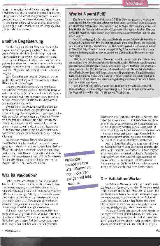 Vorschauseite 2: Validation mit Naomi Feil Eine Amerikanerin präsendiert einen neuen Weg zum Verständnis