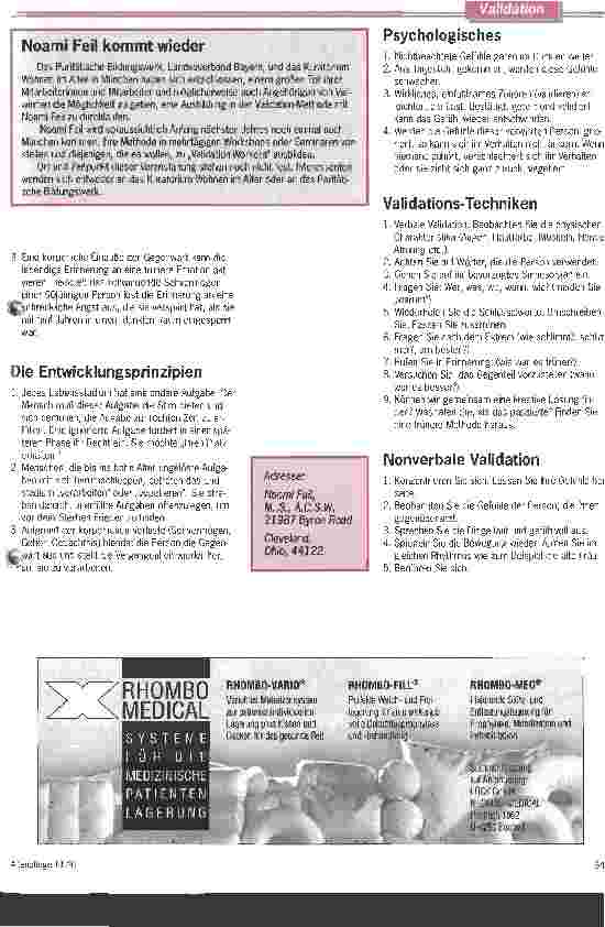 Vorschauseite 6: Validation mit Naomi Feil Eine Amerikanerin präsendiert einen neuen Weg zum Verständnis