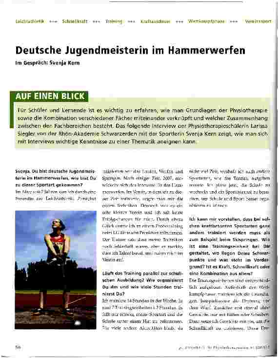 Vorschauseite 1: Deutsche Jugendmeisterin im HammerwerfenIm Gespräch: Svenja Kern