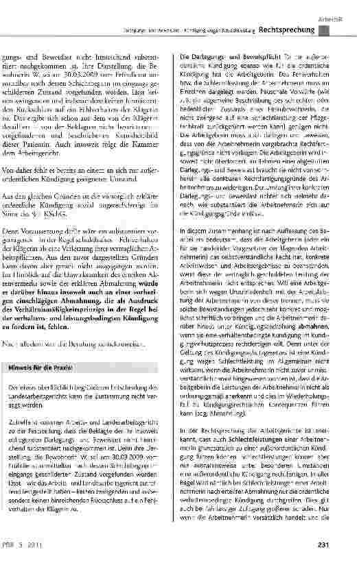 Vorschauseite 4: Darlegungsund Beweislast - Kündigung wegen Schlechtleistung