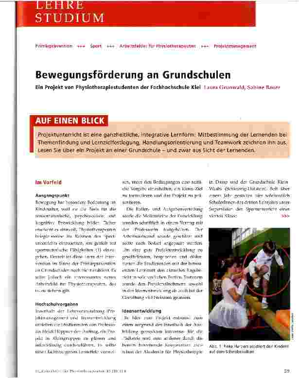 Vorschauseite 1: Bewegungsförderung an Grundschulen