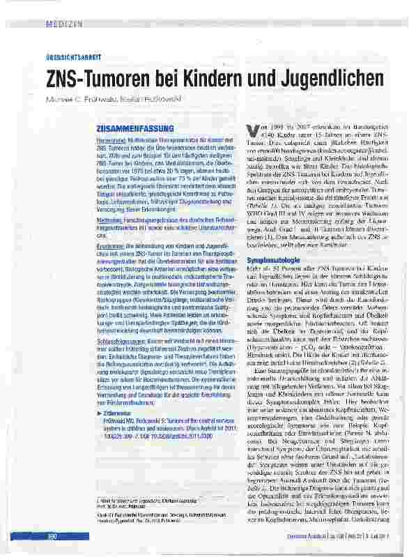Vorschauseite 1: ZNS-Tumoren bei Kindern und Jugendlichen