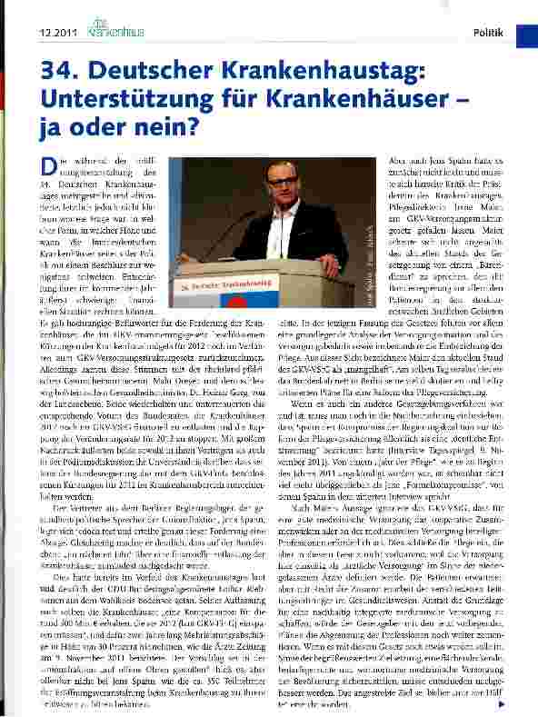 Vorschauseite 1: 34. Deutscher Krankenhaustag: Unterstützung für ja oder nein?