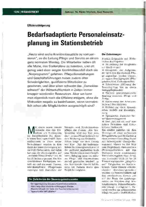 Vorschauseite 1: Bedarfsadaptierte Personaleinsatz Planung im Stationsbetrieb