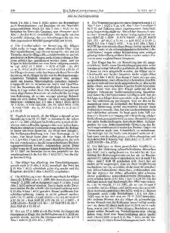 Vorschauseite 3: SGB IX § 81 Abs. 2; AGG §§ 3, 5, 6, 15 Abs. 2 Entschädigungsanspruch eines schwerbehinderten Bewerbers nach Stellenbesetzung