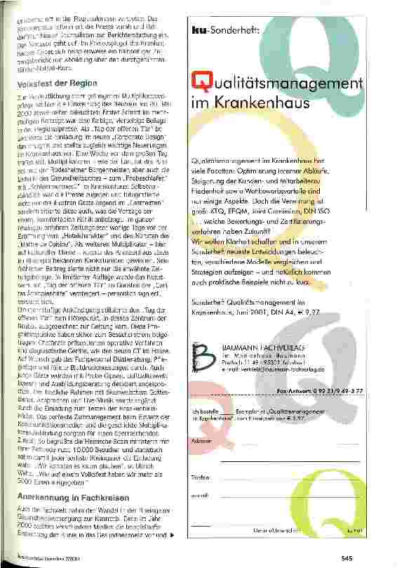 Vorschauseite 4: Probeschlafen mit Schlemmermenü Was ein pfiffiges Kommunikationskonzept für eine Klinik leisten kann