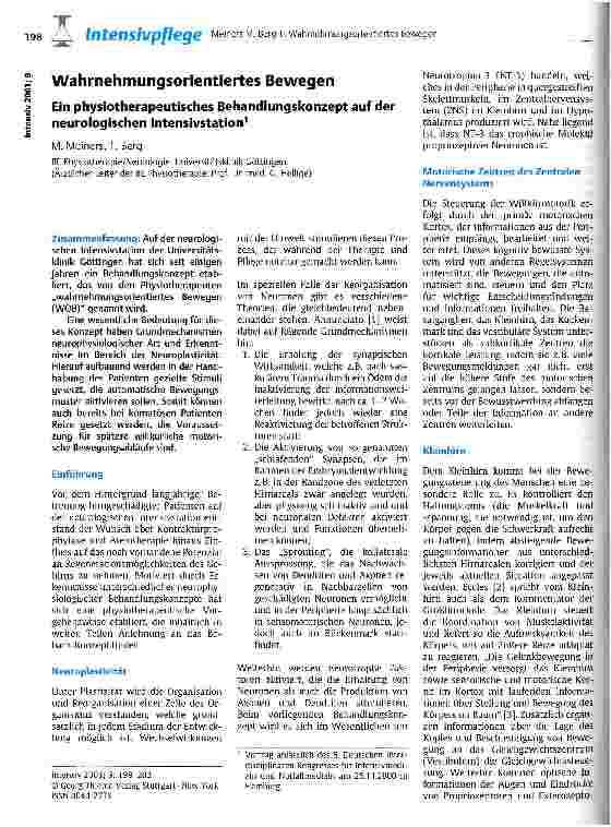 Vorschauseite 1: Wahrnehmungsorientiertes Bewegen Ein physiotherapeutisches Behandlungskonzept auf der neurologischen Intensivstation