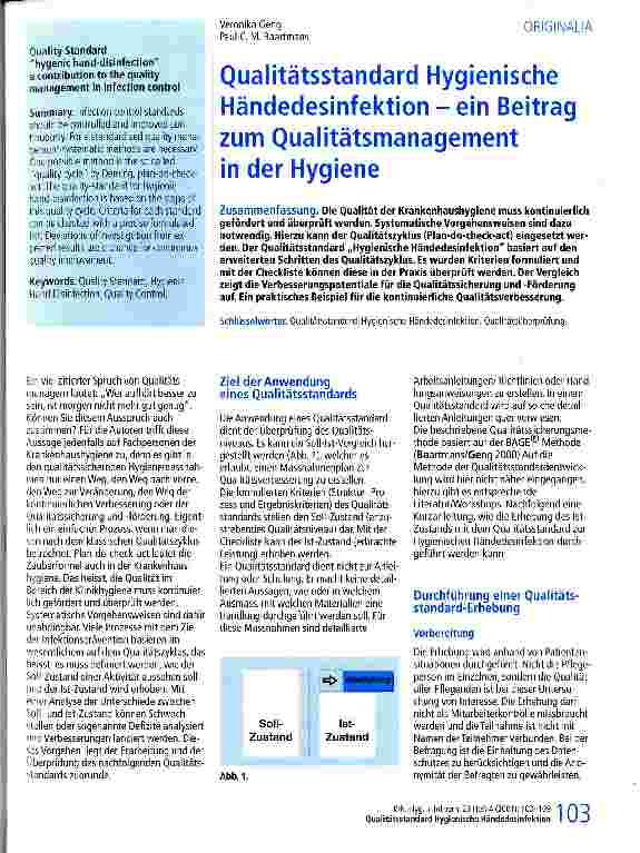 Vorschauseite 1: Qualitätsstandard Hygienische Händedesinfektion - ein Beitrag zum Qualitätsmanagement in der Hygiene