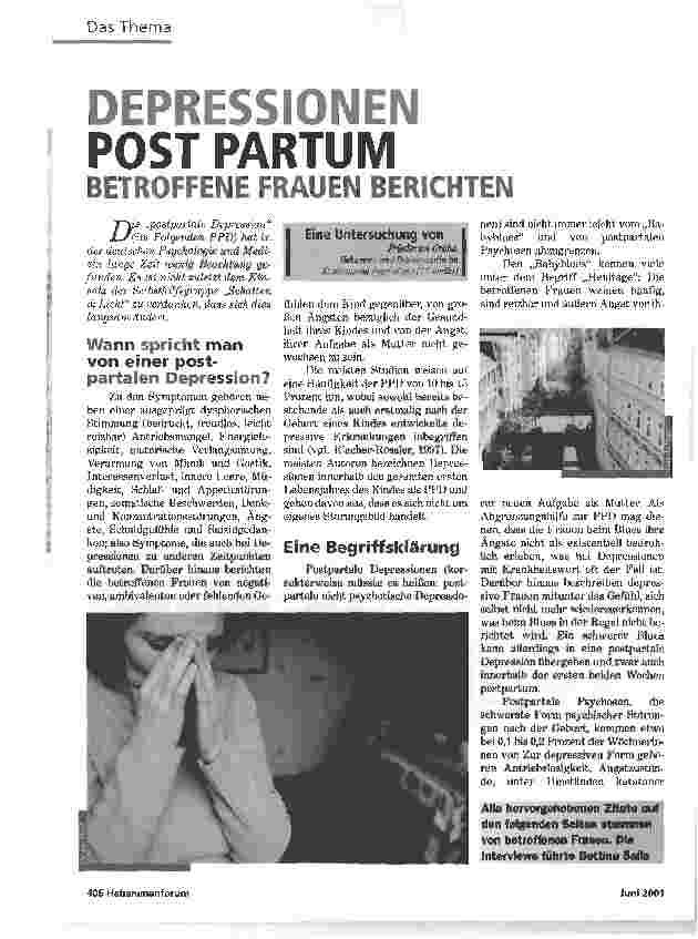 Vorschauseite 1: DEPRESSIONENPOST PARTUMBETROFFENE FRAUEN BERICHTEN
