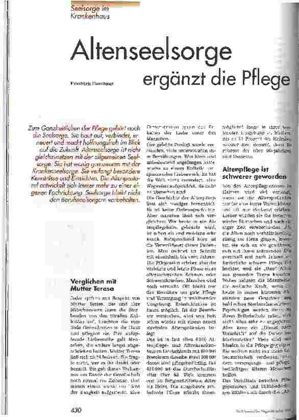 Vorschauseite 1: Altenseelsorge ergänzt die Pflege