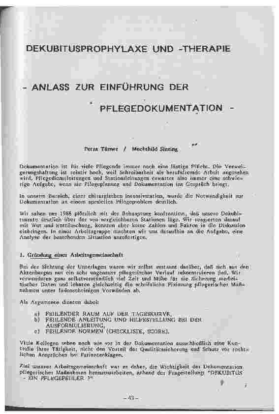 Vorschauseite 1: Dekubitusprophylaxe und -therapie - Anlaß zur Einführung der Pflegedokumentation