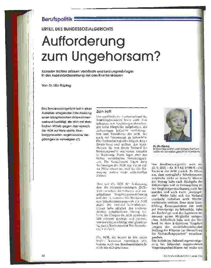 Vorschauseite 1: Aufforderung zum Ungehorsam? Urteil des Bundessozialgerischts