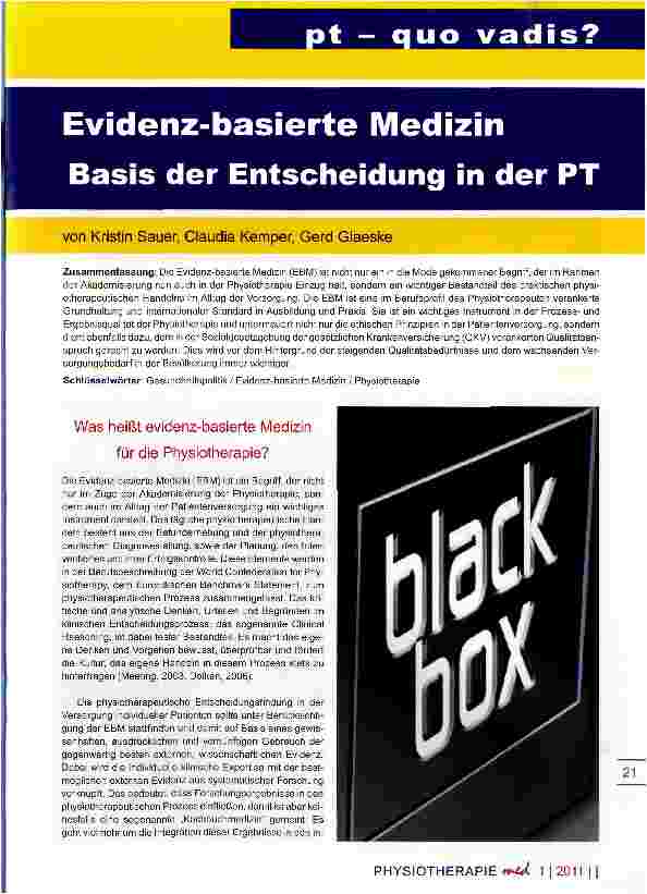 Vorschauseite 1: Evidenz-basierte Medizin Basis der Entscheidung in der PT