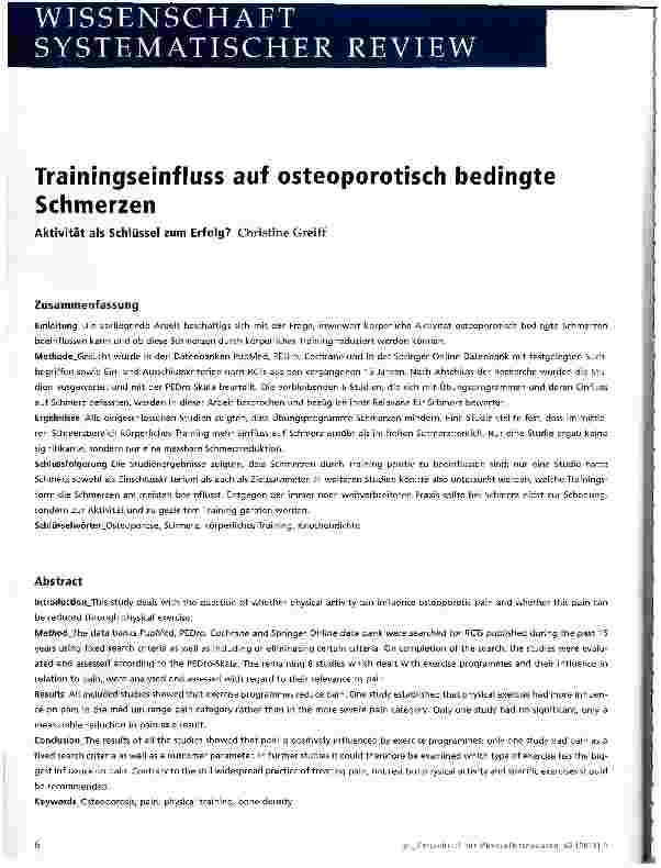 Vorschauseite 1: Trainingseinfluss auf osteoporotisch bedingte Schmerzen