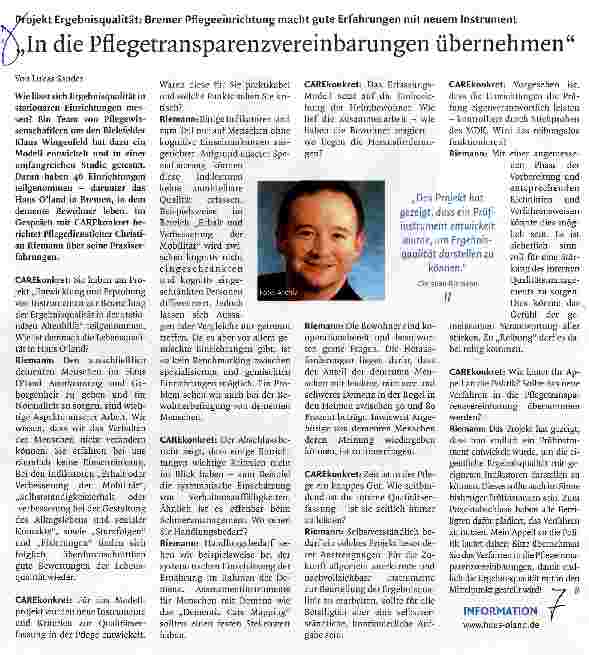 Vorschauseite 1: In die Pflegetransparenzvereinbarungen übernehmen