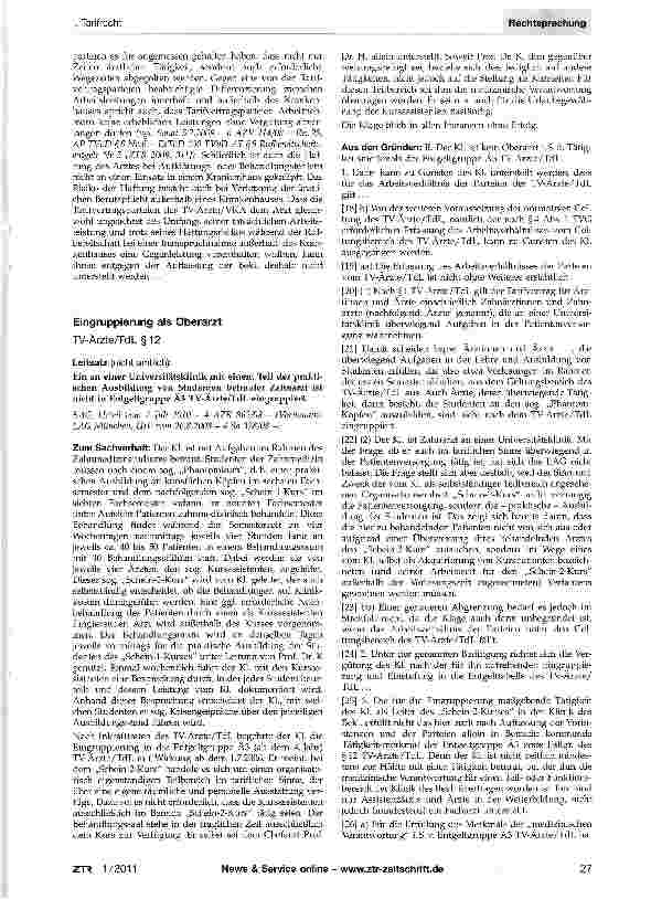 Vorschauseite 1: Eingruppierung als OberarztTV-Ärzte/TclL§12