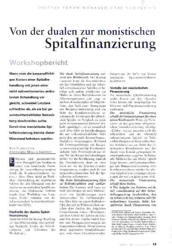 Vorschauseite 1: Von der dualen zur monistischen Spitalfinanzierung