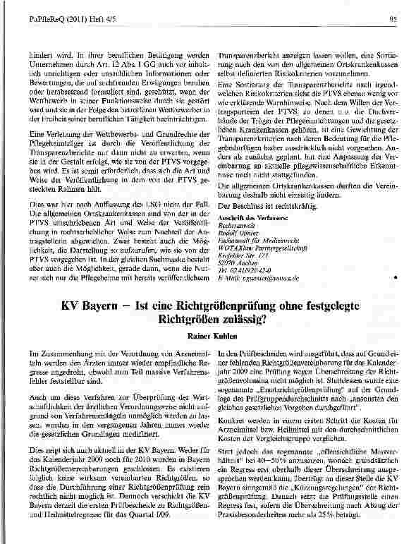 Vorschauseite 2: Internet — Warnung von Pflegekassen vor einzelnen Schwachpunkten von Pflegeheimen ist unzulässig