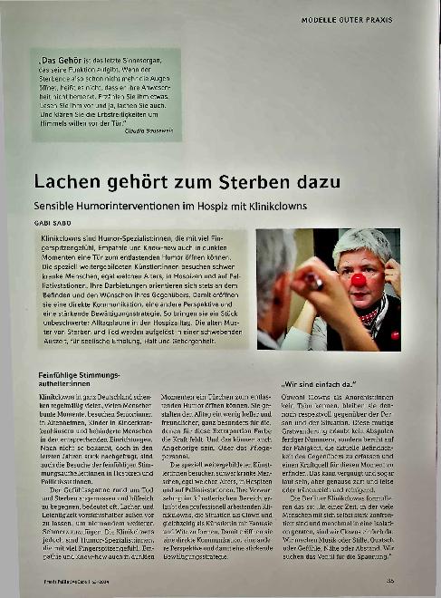 Vorschauseite 2: Lachen gehört zum Sterben dazu. Sensible Humorinterventionen im Hospiz mit Klinikclowns.
