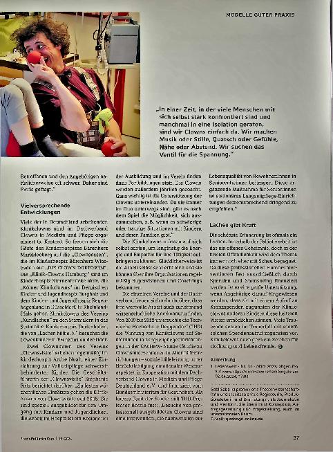 Vorschauseite 4: Lachen gehört zum Sterben dazu. Sensible Humorinterventionen im Hospiz mit Klinikclowns.