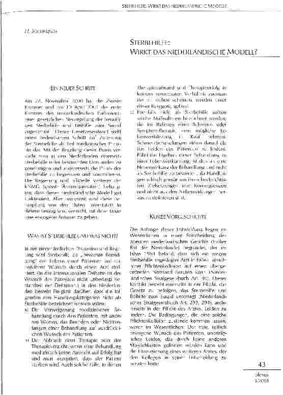 Vorschauseite 1: Sterbehilfe: Wirkt das niederländische Modell?