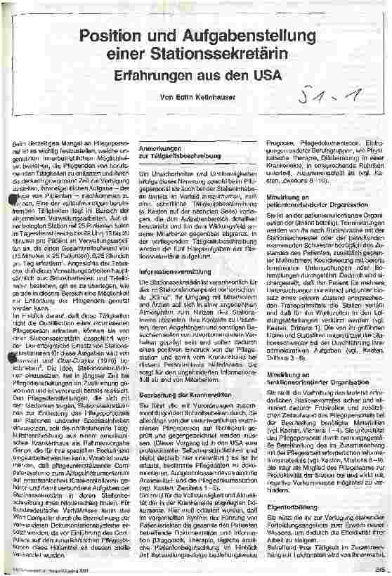 Vorschauseite 1: Positionen und Aufgabenstellung einer Stationssekretärin Erfahrungen aus den USA