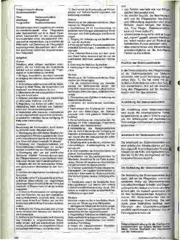 Vorschauseite 2: Positionen und Aufgabenstellung einer Stationssekretärin Erfahrungen aus den USA