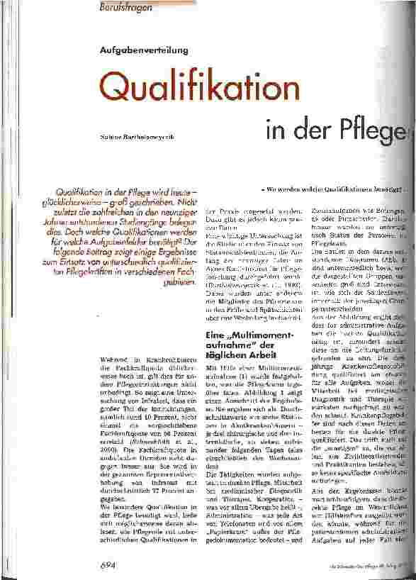 Vorschauseite 1: Qualifikation in der Pflege - Wo werden welche Qualifikationen benötigt? -
