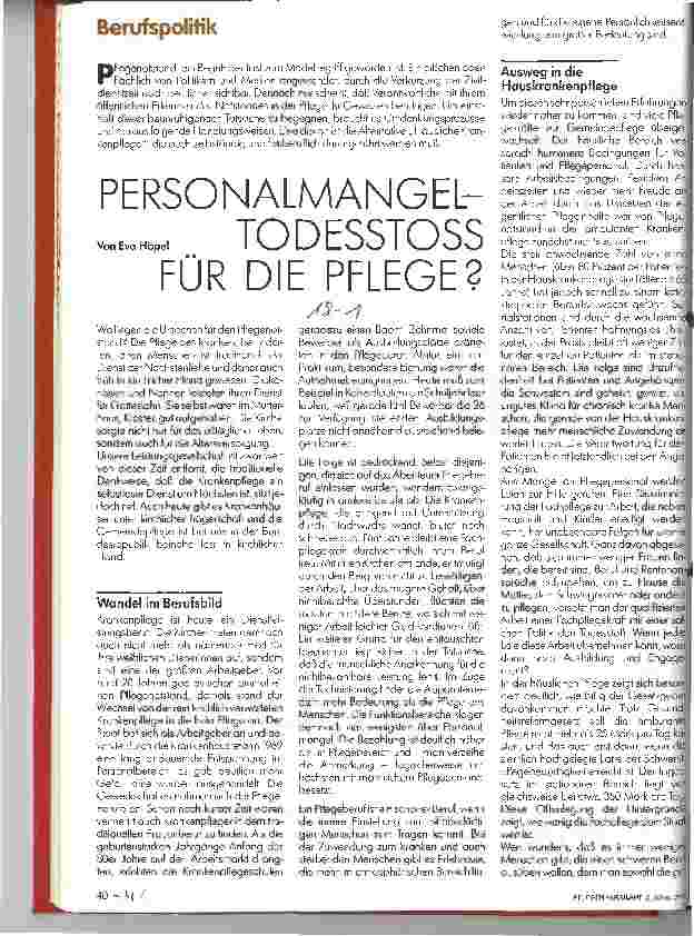Vorschauseite 1: Personalmangel - Todesstoß für die Pflege?