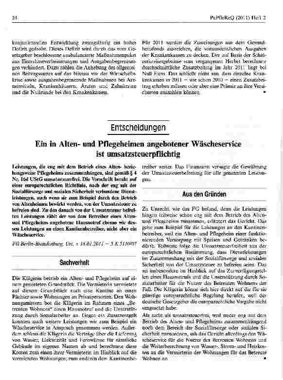 Vorschauseite 1: Ein in Altenund Pflegeheimen angebotener Wäscheservice ist umsatzsteuerpflichtig