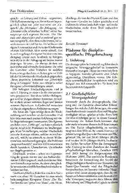 Vorschauseite 1: Plädoyer für disziplin-spezifische Pflegeforschung