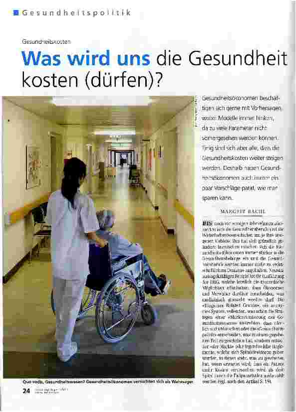 Vorschauseite 1: GesundheitskostenWas wird uns die Gesundheit kosten (dürfen)?