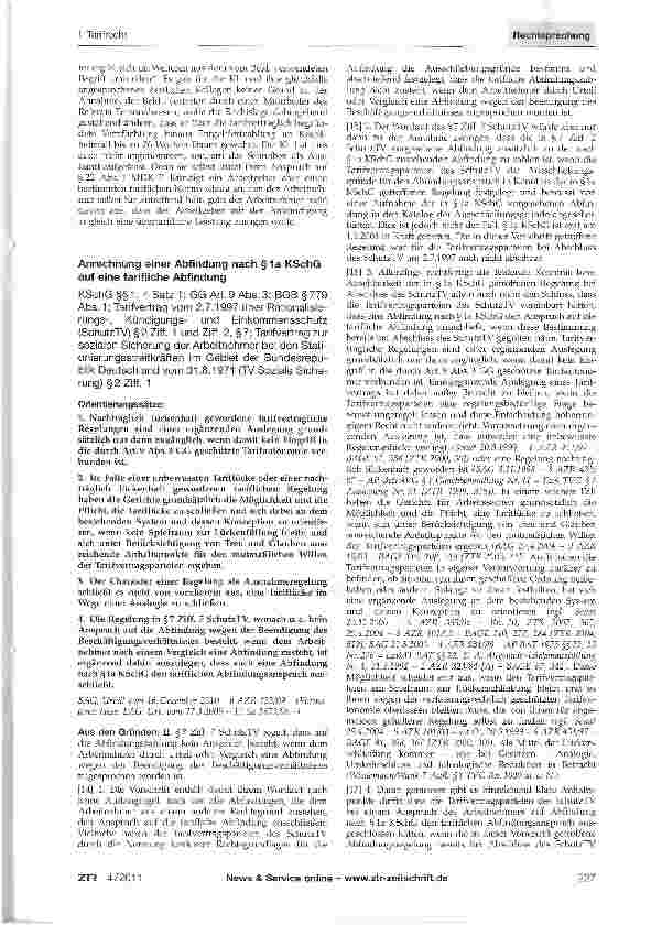 Vorschauseite 1: Anrechnung einer Abfindung nach § 1a KSchG auf eine tarifliche Abfindung