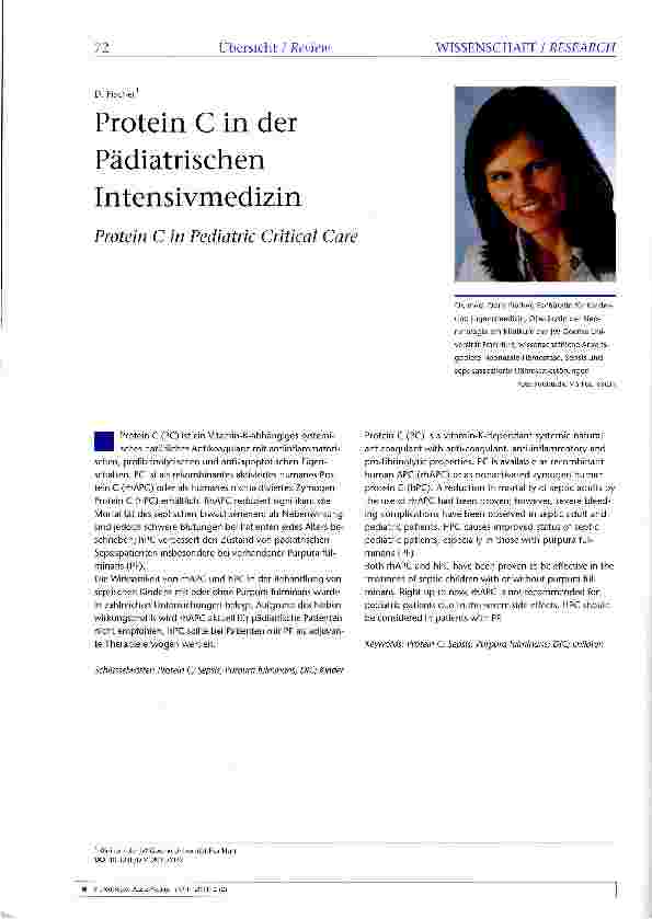 Vorschauseite 1: Protein C in der Pädiatrischen Intensivmedizin