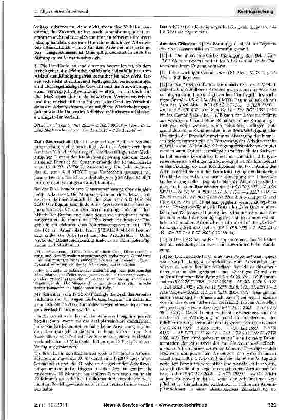 Vorschauseite 2: Außerordentliche Kündigung - Vorsätzlich fehlerhafte Angabe der geleisteten Arbeitszeit -Feststellung innerer Tatsachen - Einzelfallprüfung und Interessenabwägung - Erfordernis ei…