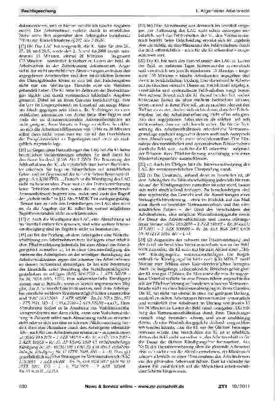 Vorschauseite 3: Außerordentliche Kündigung - Vorsätzlich fehlerhafte Angabe der geleisteten Arbeitszeit -Feststellung innerer Tatsachen - Einzelfallprüfung und Interessenabwägung - Erfordernis ei…